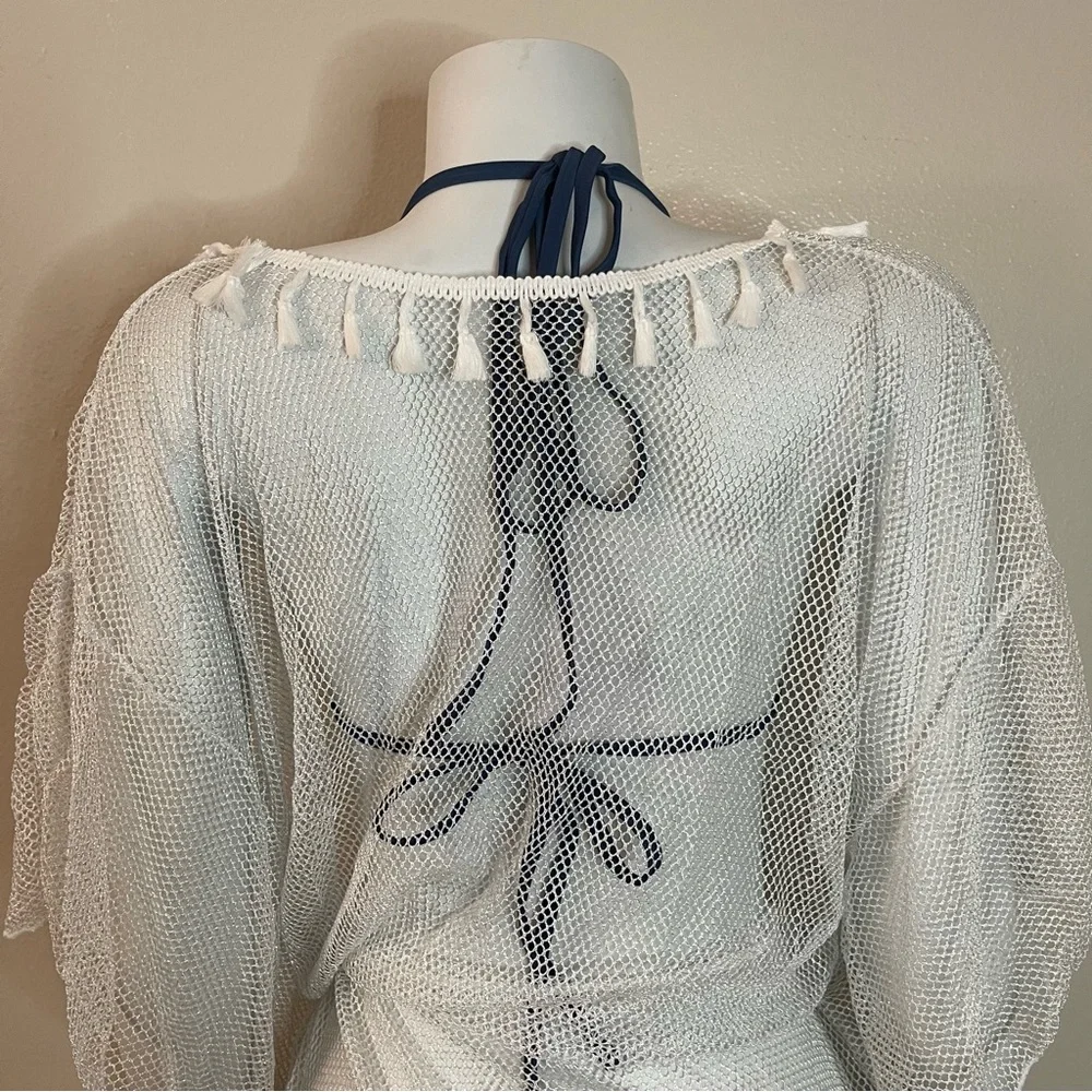 Silver tone summer beachwear V-neck slip dress cover up